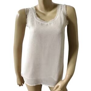 H&M Womens Size 4 Beige Sleeveless Sequined Fringed Chiffon Trim Tank Top Shirt